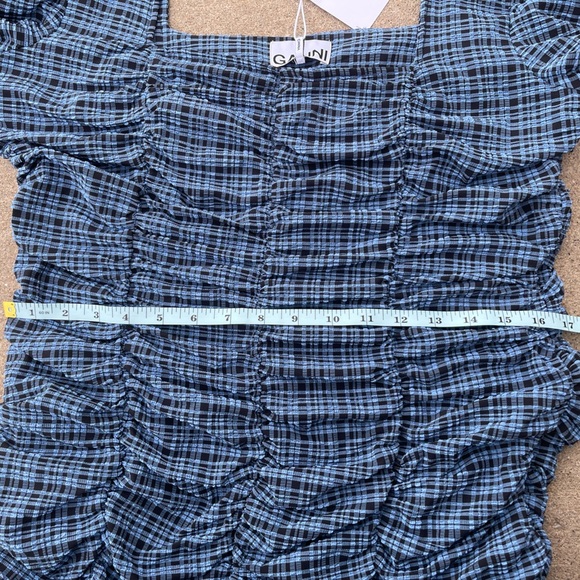 GANNI Ruched checked stretch-seersucker mini dress, Size 42 - Picture 9 of 16